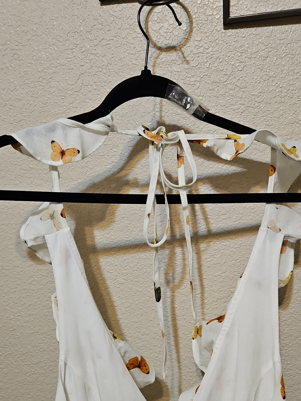White Butterfly-Print Ruffle Romper - Picture 7 of 11